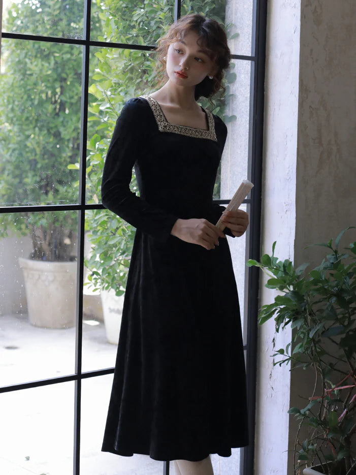 Vintage Black Velvet Princess Dress