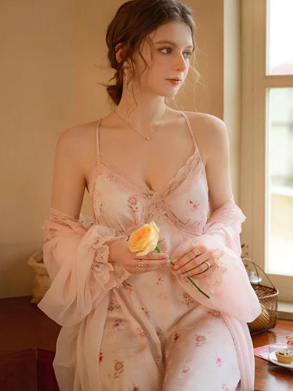 Pink Blossom Silky Loungewear Set