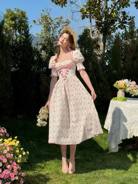 Strawberry Bloom Lace-Up Dress