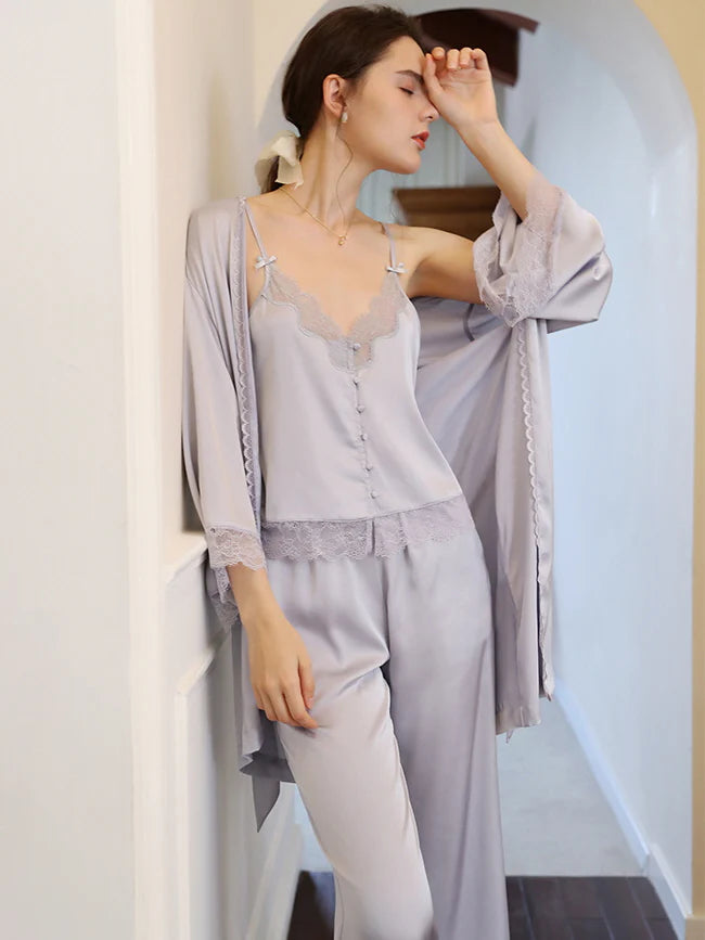 Moonlit Lace Satin Loungewear Trio