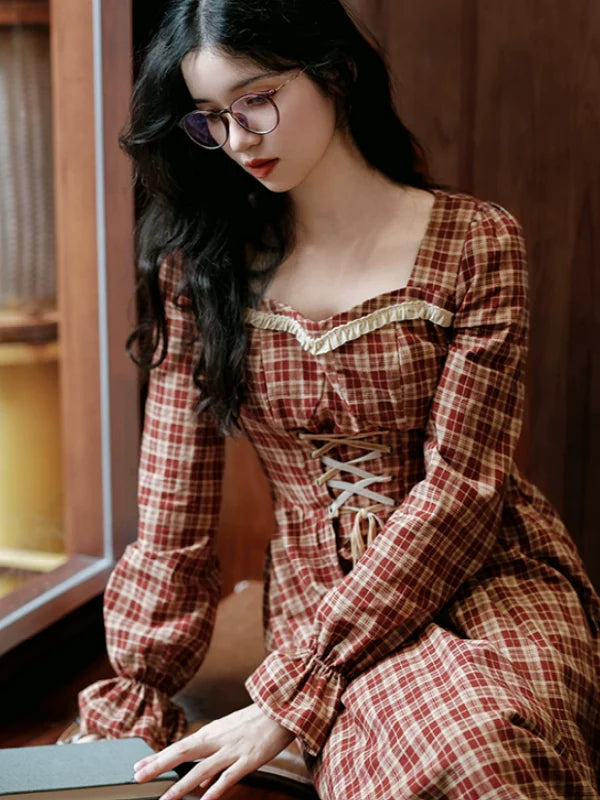 Vintage French Chic Checkered Dress