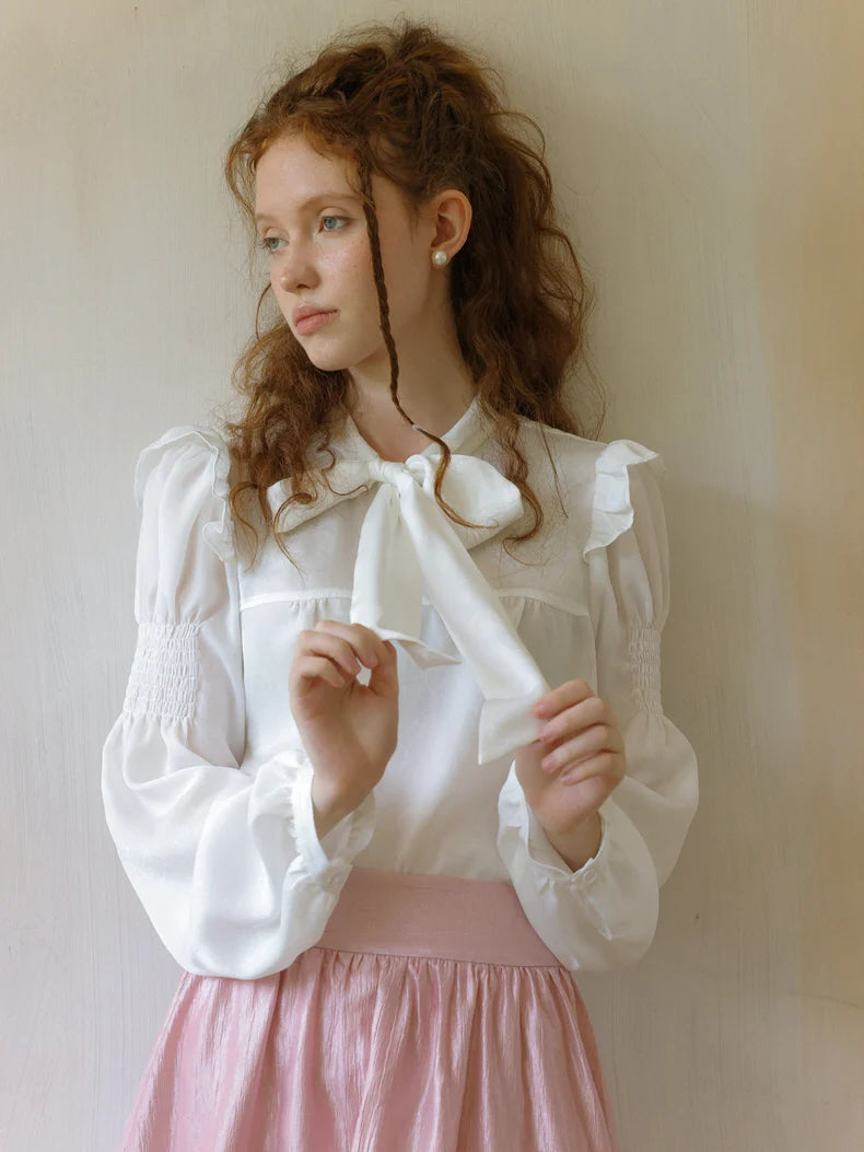 Elegant Ivory Bow Tie Blouse