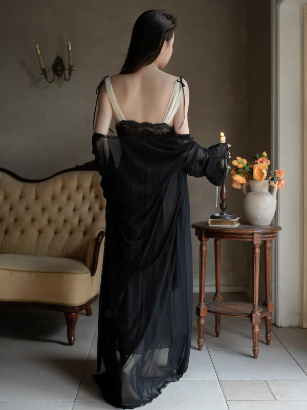 Noir Elegance Lace Nightgown Set
