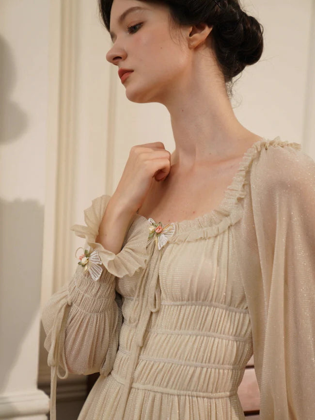 Beige Ruffle Verse Dress