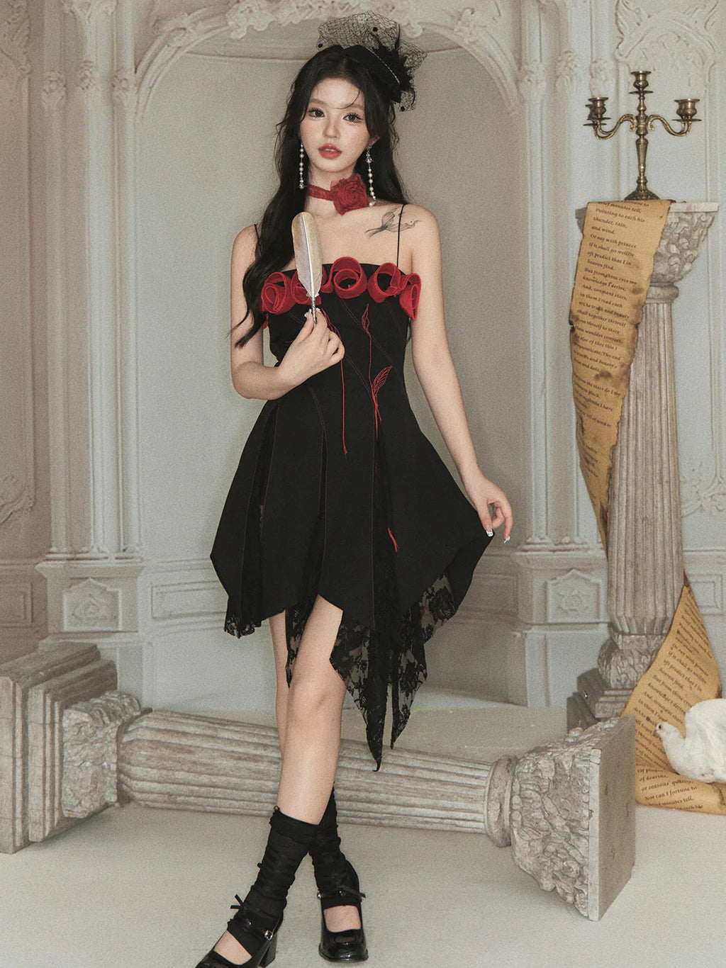 Rosette Lace Hem Dress