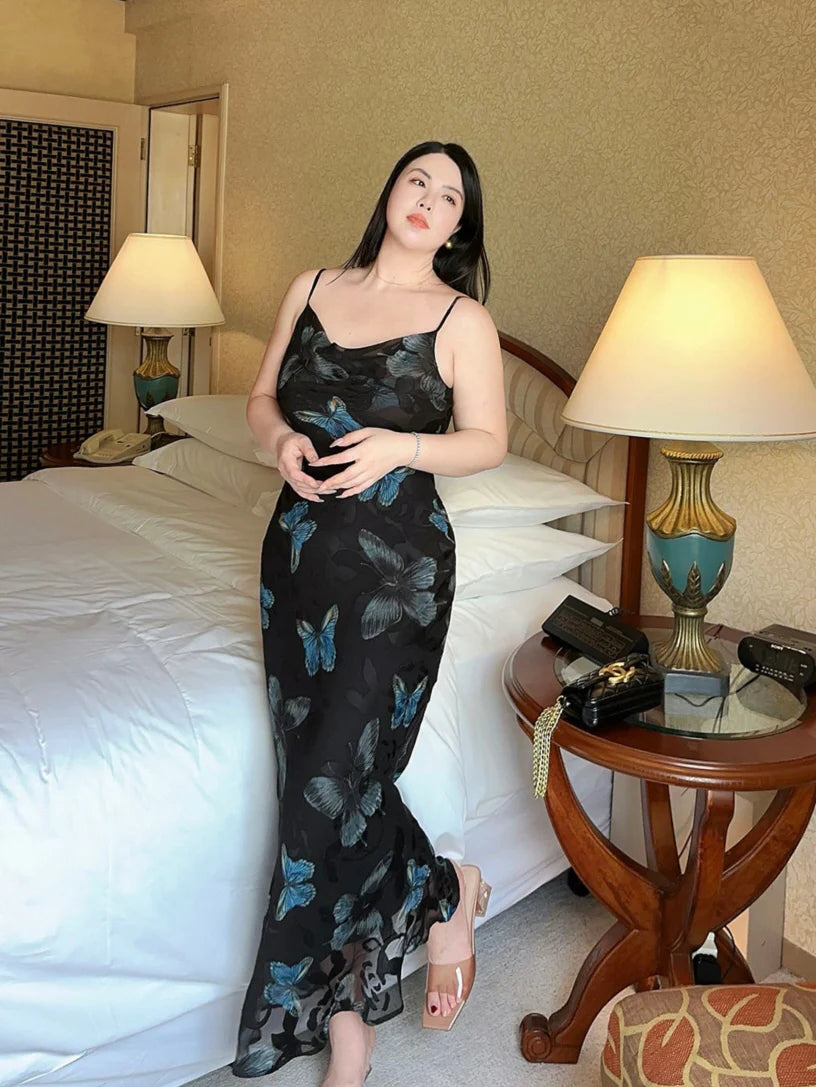 Plus Size Midnight Blue Butterfly Slip Dress