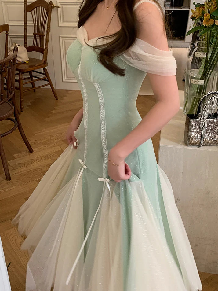 Evelyn's Mint Princess Slit Mesh Dress