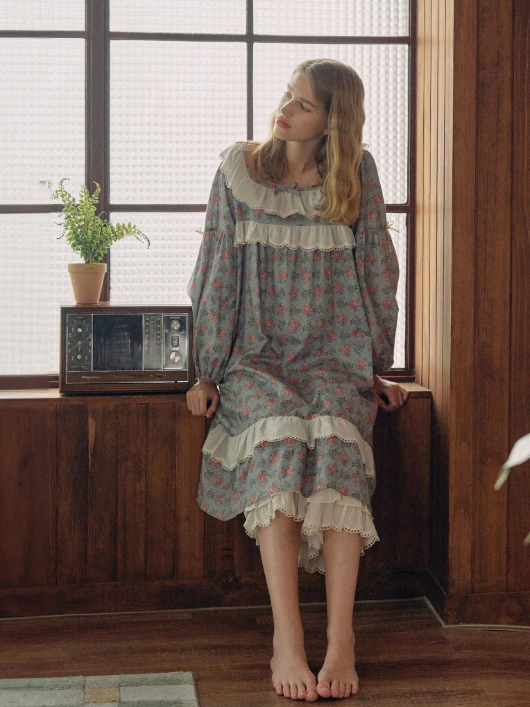 Whispering Blooms Lace-Trim Nightgown