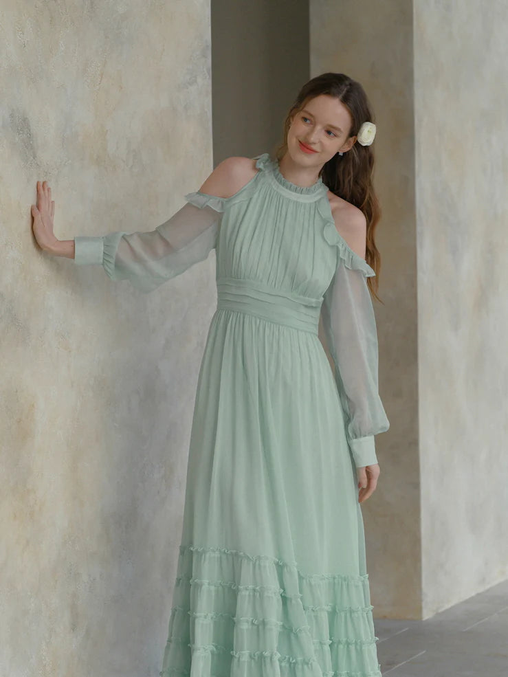 Mint Whispers Cold-Shoulder Dress