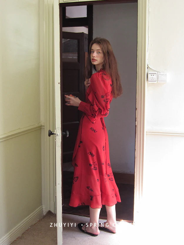 Scarlet Bloom Vintage Wrap Dress