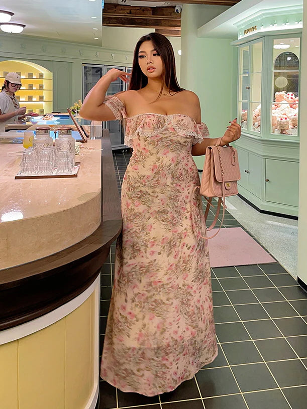 Blush Garden Lace Off-Shoulder Dress