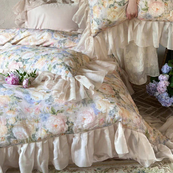 Blossom Garden Soft Pastel Ruffle Bedding Set