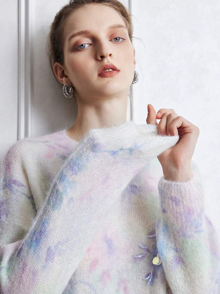 Dreamy Pastel Floral Mohair Sweater