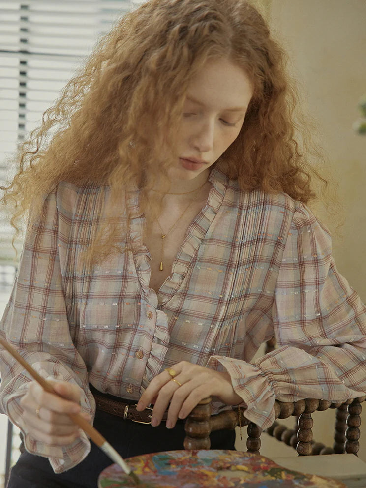 Plaid Ruffle Vintage Blouse