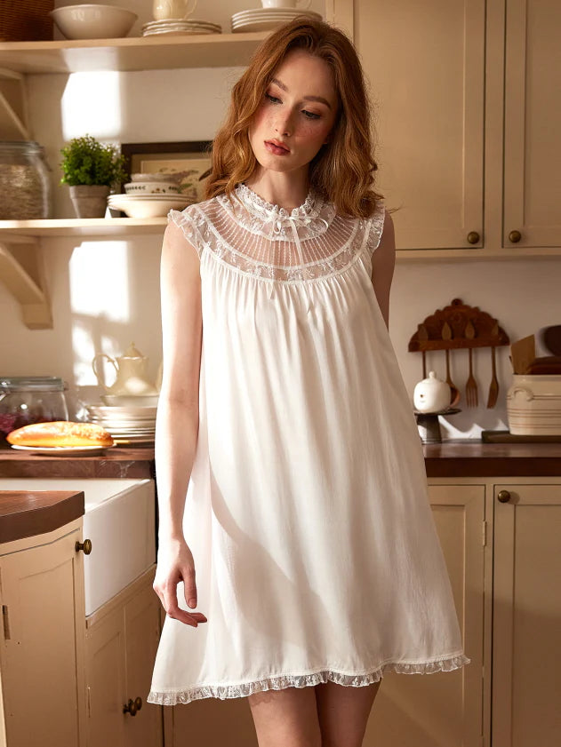 Lace Collar Antique White Nightgown