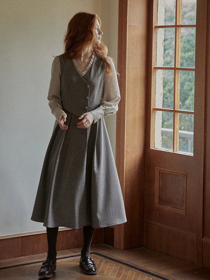 Vintage Elegance Pleated Vest Dress