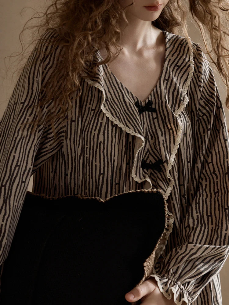 Vintage Stripe Ruffle Nightgown