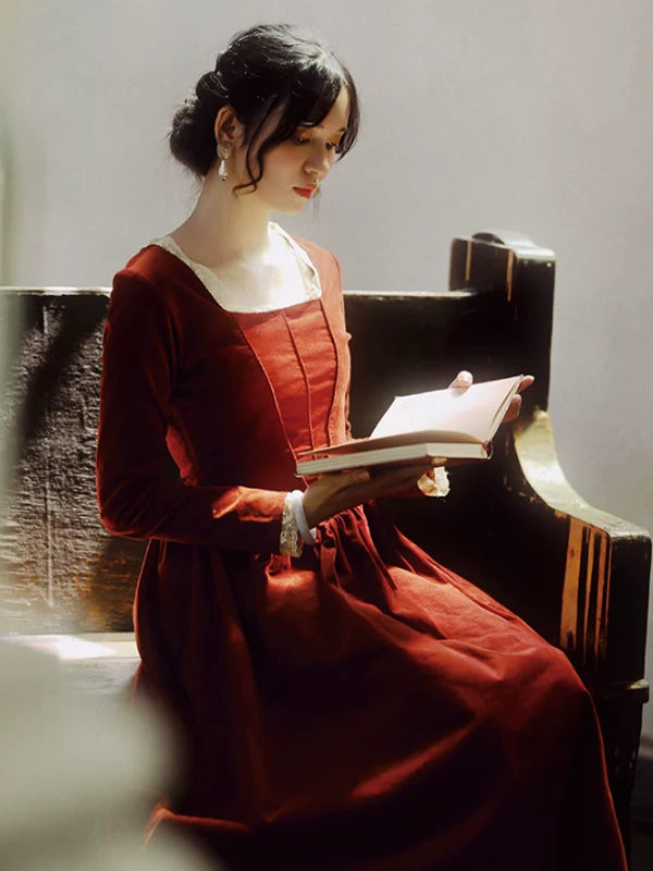 Crimson Elegance Lace Dress