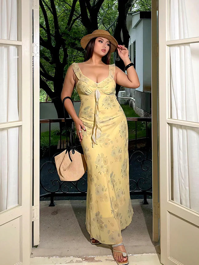 Lemon Blossom Tie-Front Floral Dress