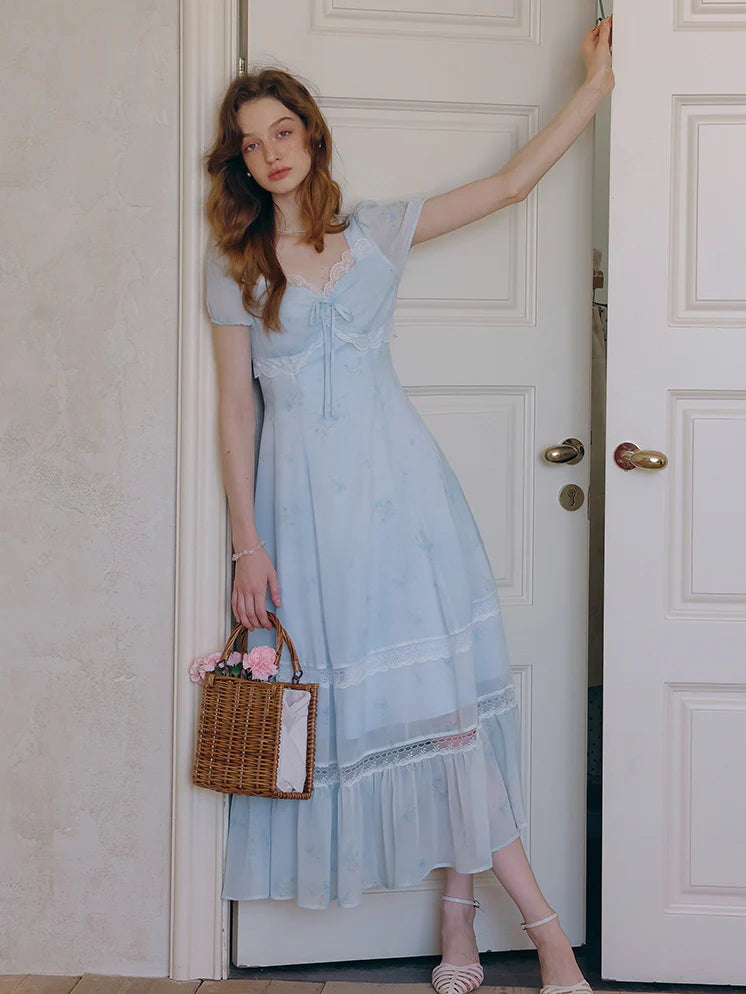 Sky Blue Lace Floral Dress