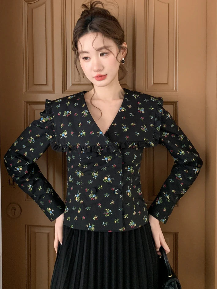 Black Vintage Floral Blouse