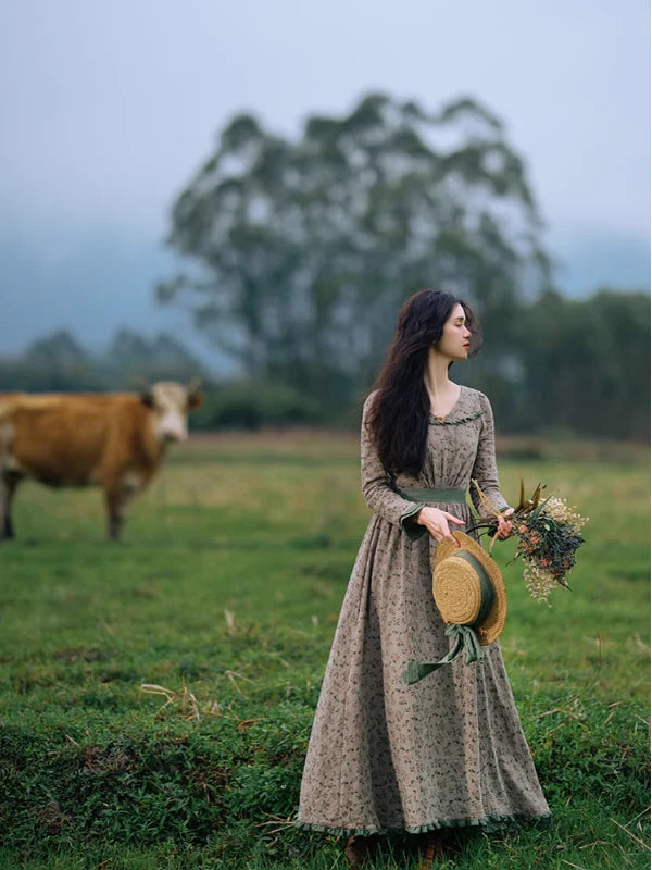 Whispering Meadow Floral Dress with Green Frill