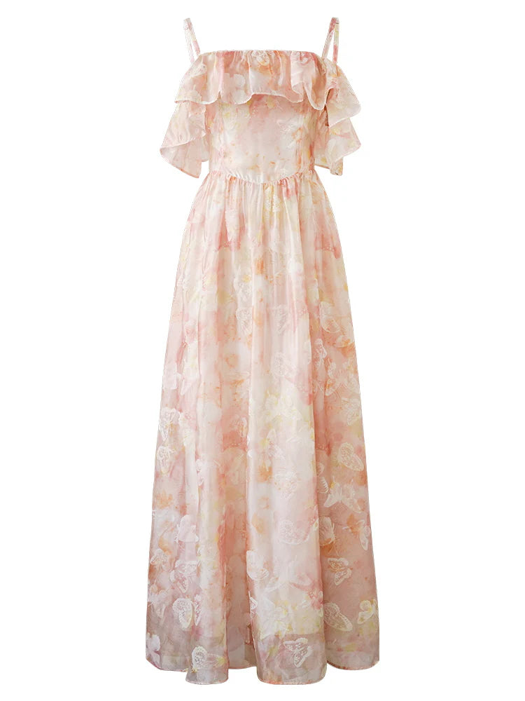 Peach Blossom Off-Shoulder Ruffle Dress