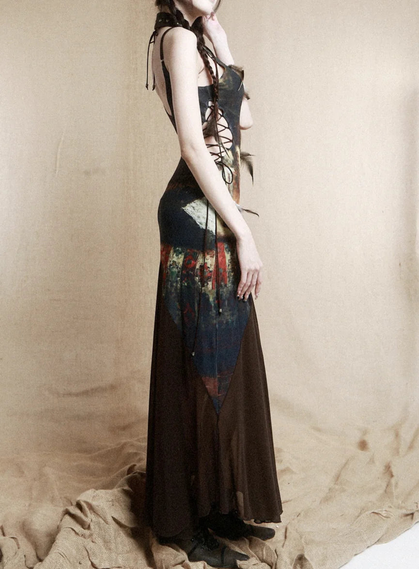 Vintage Glam Bronze Print Dress