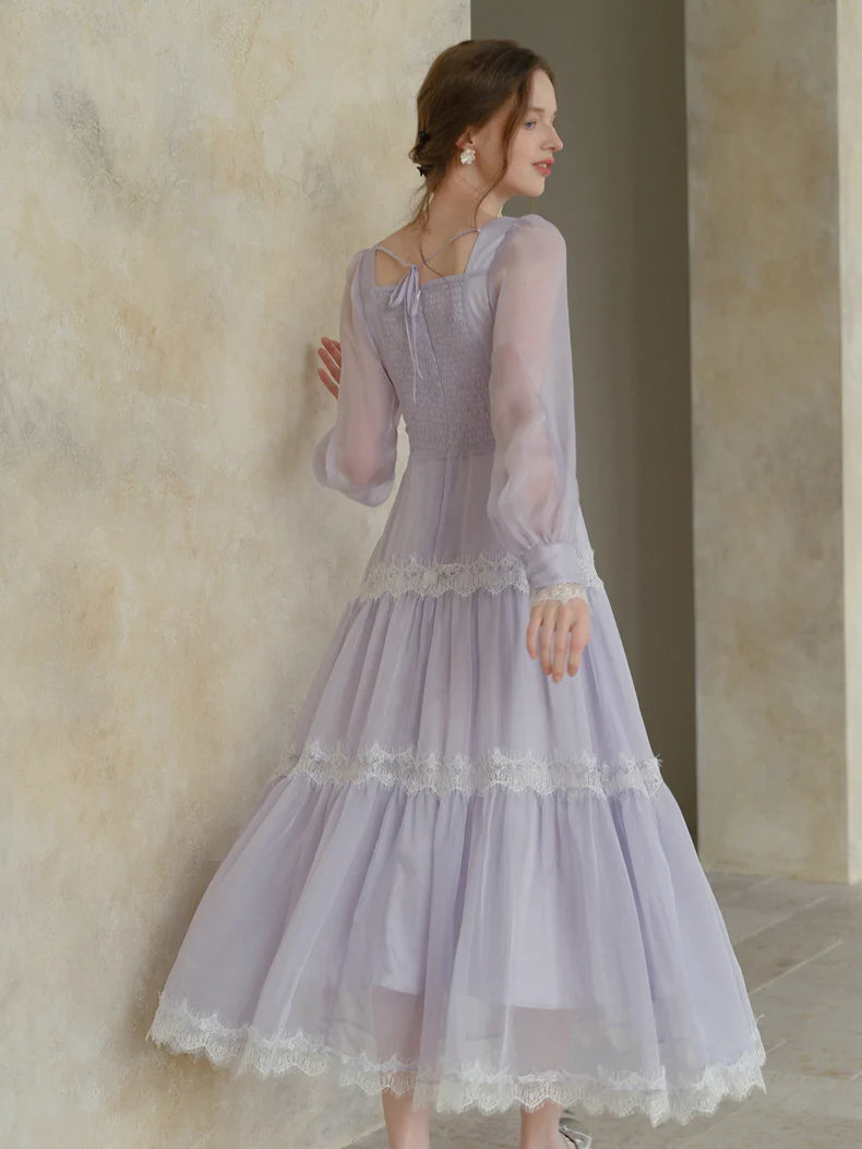 Lavender Whispers Lace Tiered Dress
