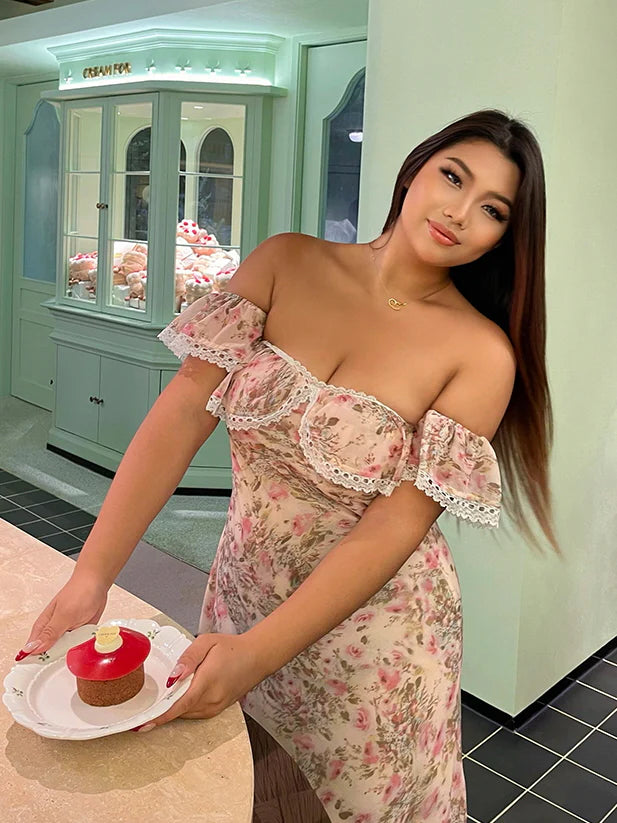 Blush Garden Lace Off-Shoulder Dress