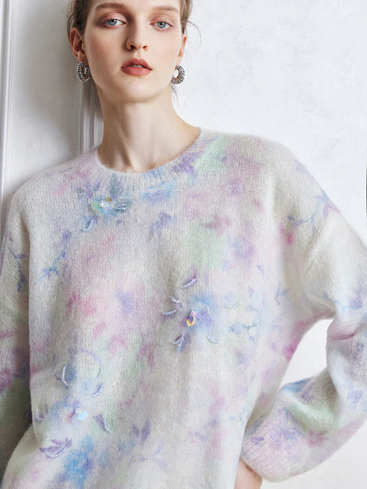 Dreamy Pastel Floral Mohair Sweater
