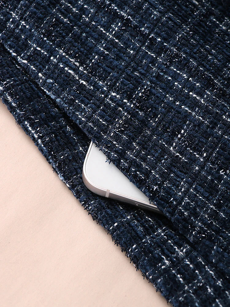 Navy Tweed Double-Breasted Dress