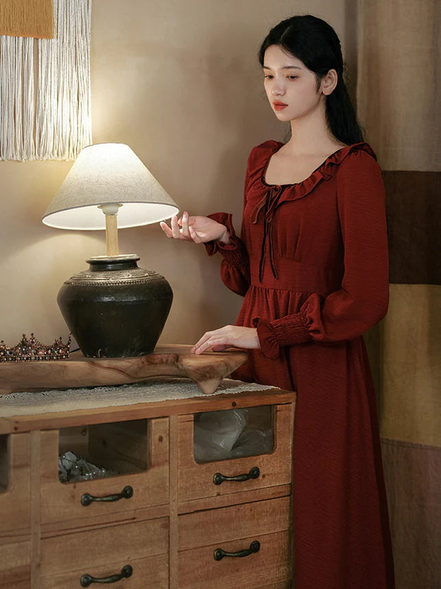 Maple Red Vintage Ruffled Dress