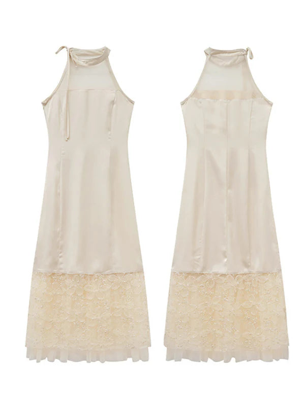 Moonlight Petal Lace Halter Dress