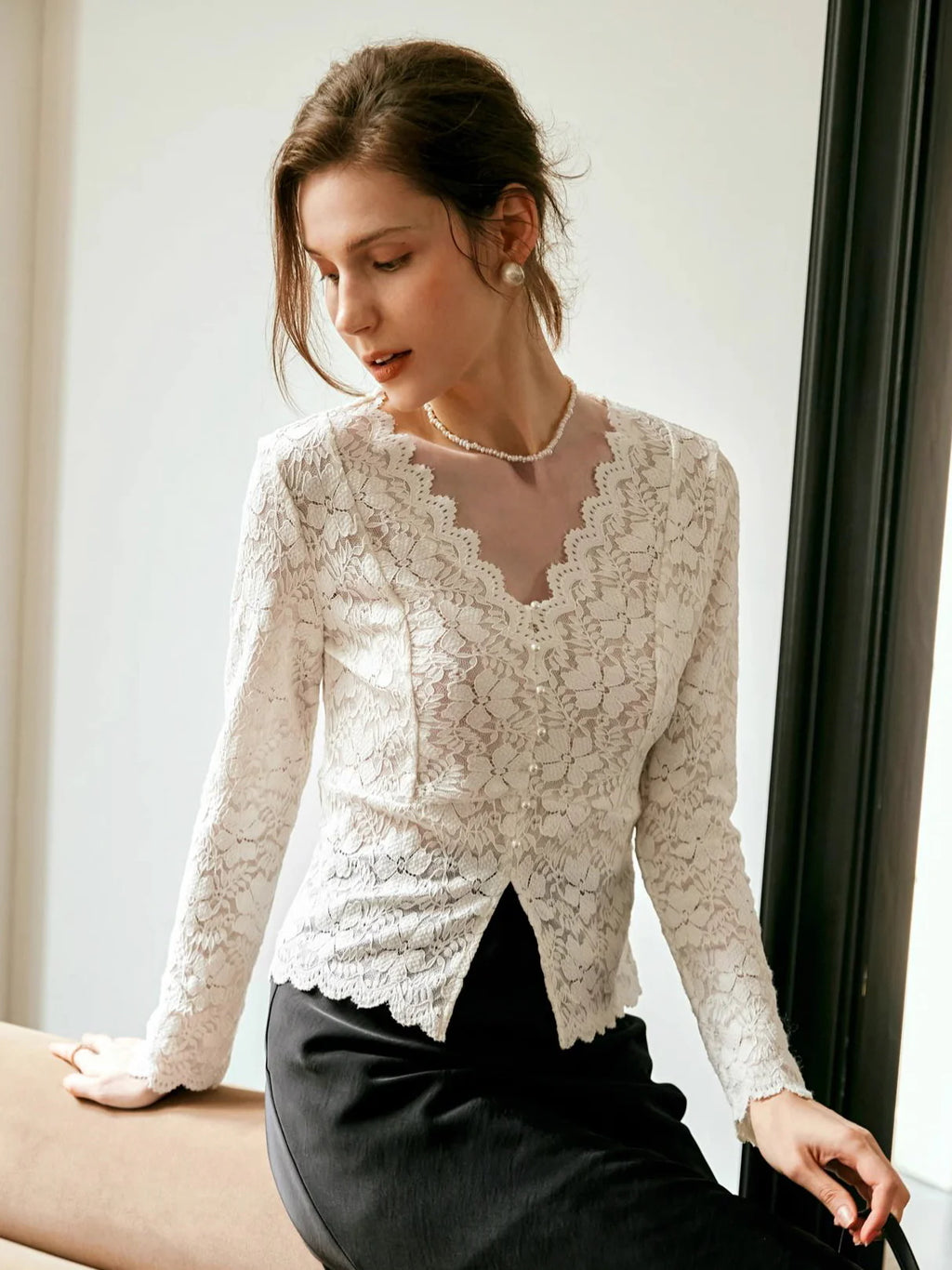 Elegant Lace Button Blouse
