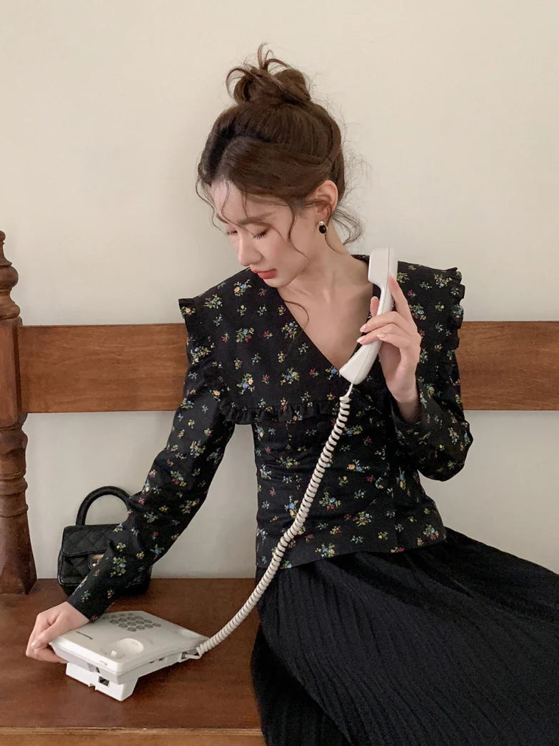 Black Vintage Floral Blouse