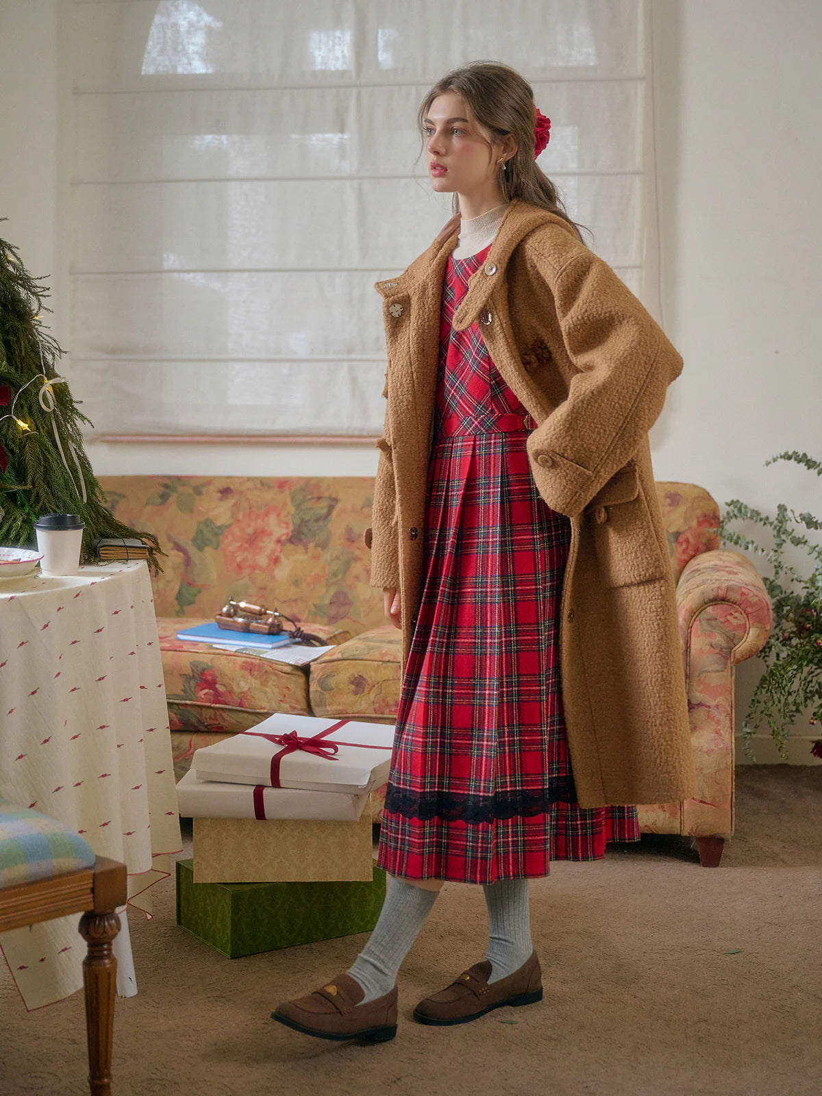 Classic Red Tartan Plaid Sleeveless Dress