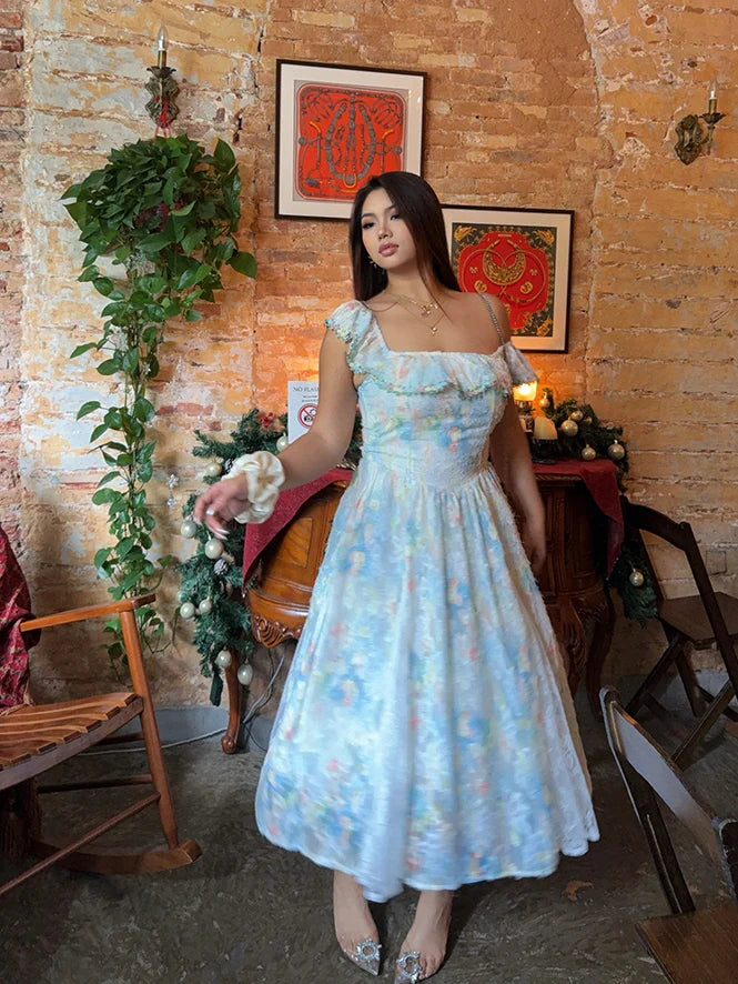 Pastel Garden Off-Shoulder Lace Dress