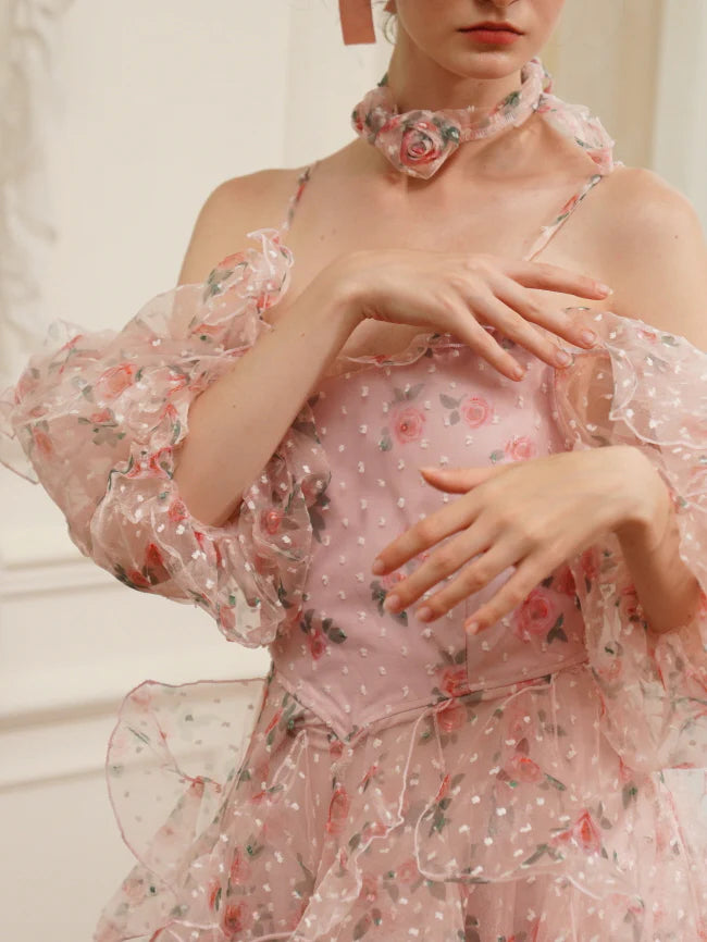 Blushing Rose Ruffle Chiffon Dress