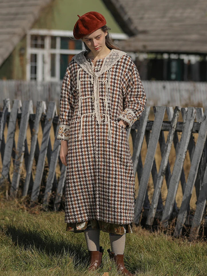 Vintage Houndstooth Lace Trim Coat