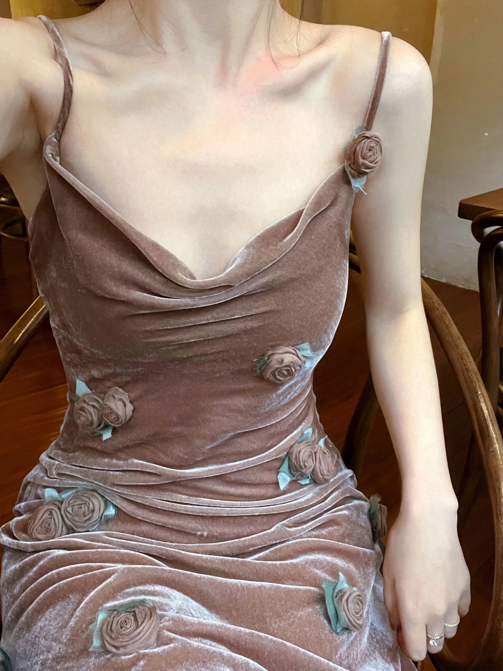 Velvet Blossom Evening Gown