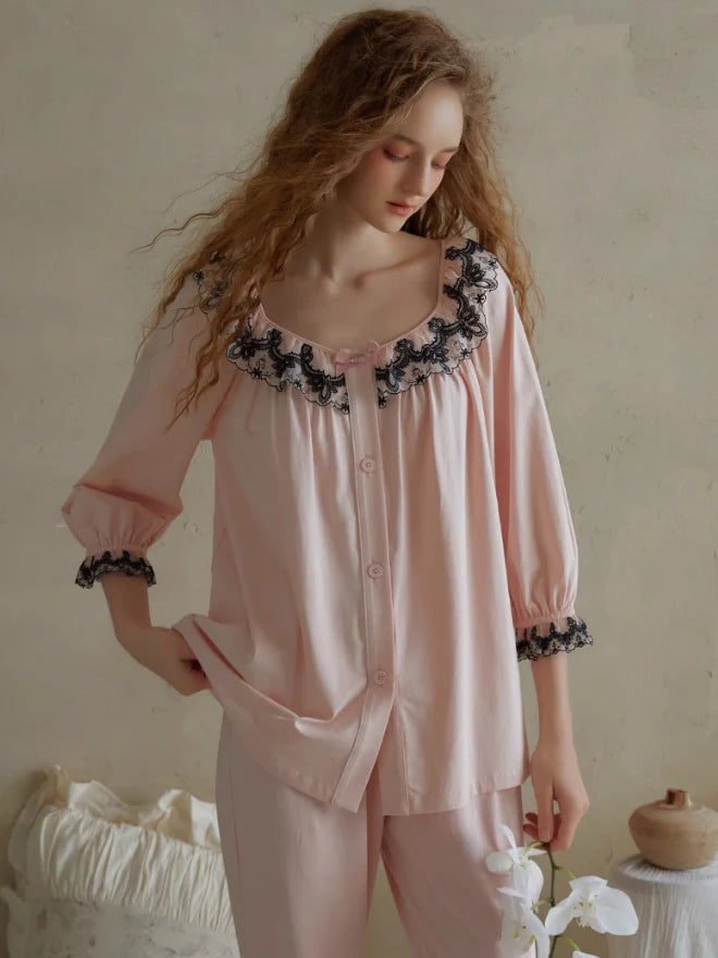Elegant Lace-Trimmed Pajama Set