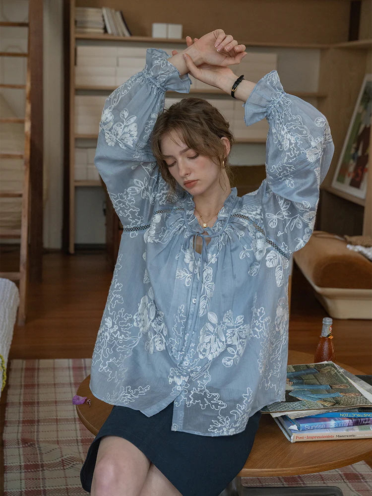 Vintage Embroidered Sheer Blouse