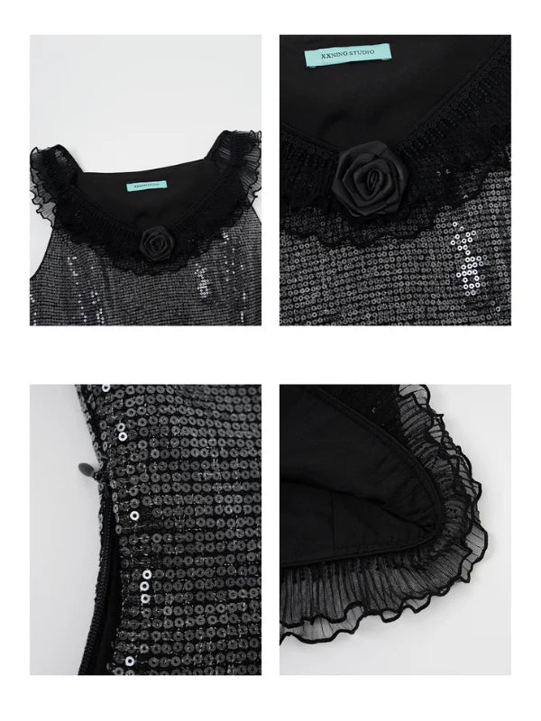 Midnight Rose Sequin Top & Glitter Mesh Skirt
