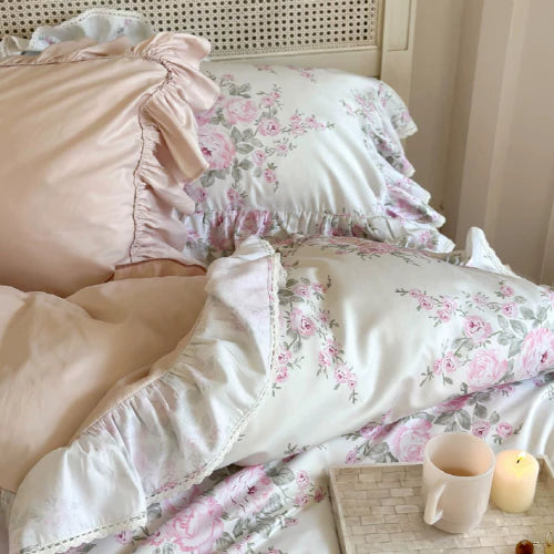 Pink Rose Lace Bedding Set