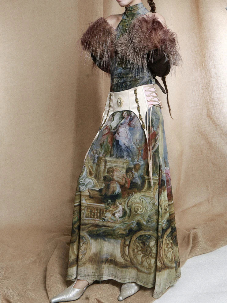Baroque Allegory Halter Maxi Dress
