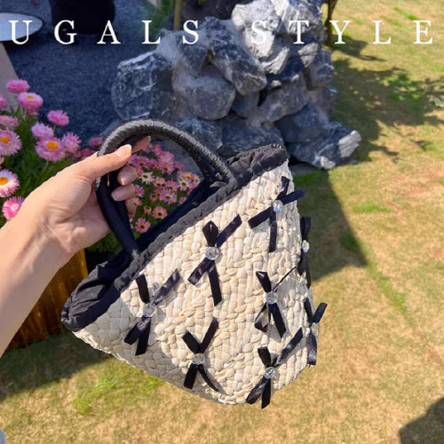 Summer Vacation Straw Ribbon Tote Bag