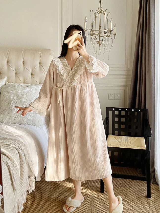 Dreamy Lace-Trim Velvet Nightgown