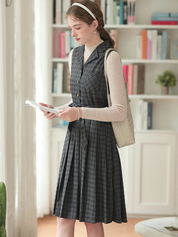 Plaid Vintage-Inspired Belted Dress