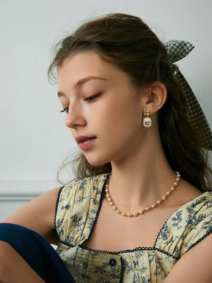 Yellow Crystal and Enamel Earrings